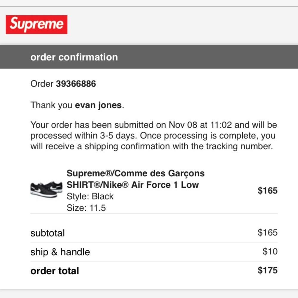 ♥️SOLD♥️ Supreme x comme dès garçon air force one